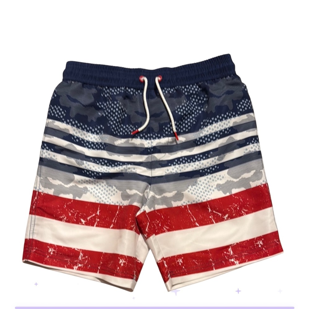 NWOT | TOMMY BAHAMA | Patriotic Boy’s  Swim Shorts with mesh brief - Size 10/12